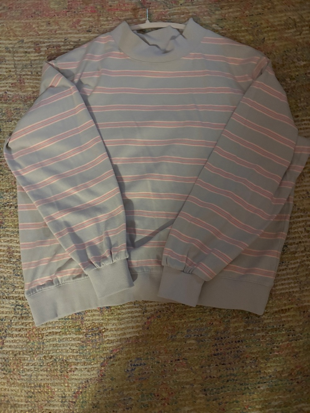 Women’s Pastel Striped Crewneck Sweater - Light Gray & Pink